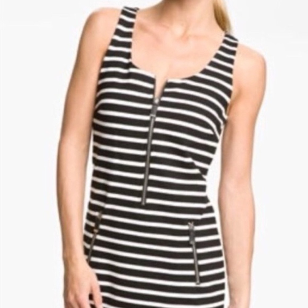 Michael Kors Black and White Striped Dress